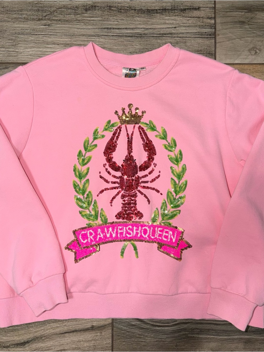 QUEEN OF SPARKLES Pink Sequin Crawfish Crewneck